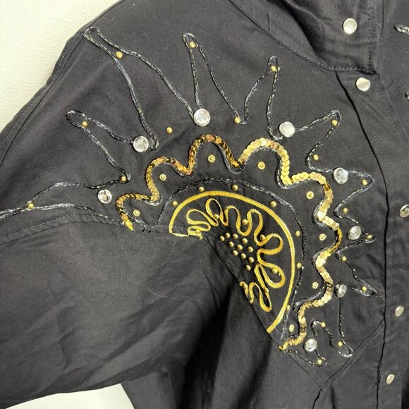 Pado California Embellished Black Denim Jacket Womens M/L Vintage 80s Glam - Picture 2 of 7